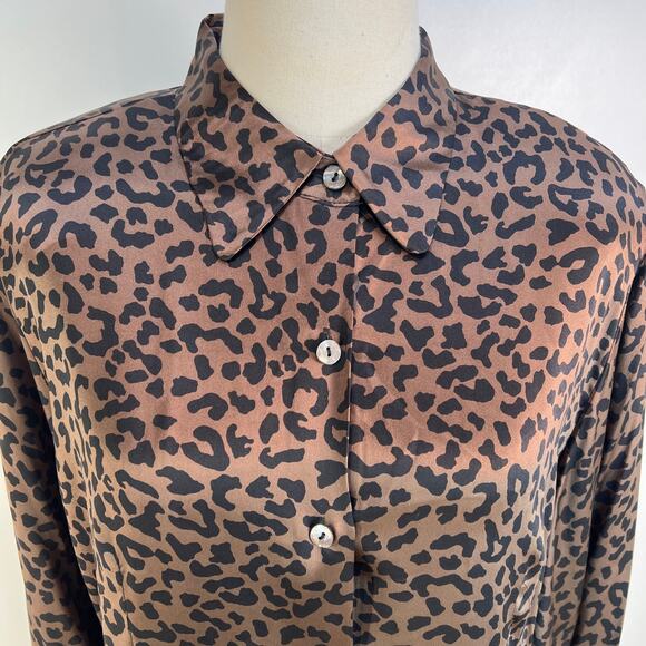 Vintage Y2K Lord & Taylor Silk Brown Leopard Printed Shirt Top - Picture 5 of 11